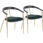 Vanessa Dining Chair in Green Velvet, Black Wood & Gold (Set of 2)